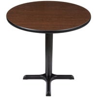 Lancaster Table & Seating Standard Height Table with 30" Round Reversible Walnut / Oak Table Top and Cross Cast Iron Base Plate