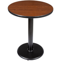 Lancaster Table & Seating Standard Height Table with 24" Round Reversible Walnut / Oak Table Top and Round Cast Iron Base Plate