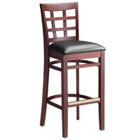 Lancaster Table & Seating Mahogany Window Back Bar Height Chair with Black Padded Seat - Detached Seat