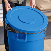 Lavex Janitorial 32 Gallon Blue Round Commercial Trash Can Lid