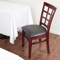 Lancaster Table & Seating Mahogany Wooden Window Back Chair with 2 1/2 inch Padded Seat - Detached Seat