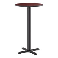 Lancaster Table & Seating 24" Round Reversible Cherry / Black Table Bar Height Table and Base Kit with 22" x 22" Cast Iron Base