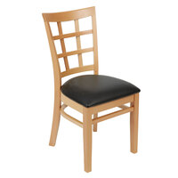 Lancaster Table & Seating Natural Wooden Window Back Chair with 2 1/2 inch Padded Seat - Detached Seat