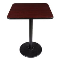 Lancaster Table & Seating Bar Height Table with 30 inch x 30 inch Reversible Cherry / Black Table Top and Round Cast Iron Base Plate