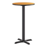 Lancaster Table & Seating 24" Round Reversible Walnut / Oak Table Bar Height Table and Base Kit with 22" x 22" Cast Iron Base