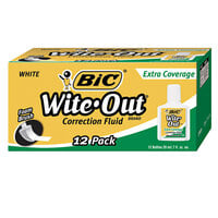 Bic WOFEC12WE Wite-Out Extra Coverage Corrective Fluid 20 mL Bottle   - 12/Pack