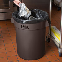 Lavex Janitorial 32 Gallon Brown Round Commercial Trash Can