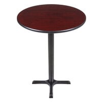 Lancaster Table & Seating Bar Height Table with 30" Round Reversible Cherry / Black Table Top and Cross Cast Iron Base Plate