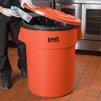 Lavex Janitorial 55 Gallon Orange Round High Visibility Commercial Trash Can Lid