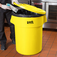 Lavex Janitorial 55 Gallon Yellow Round Commercial Trash Can Lid