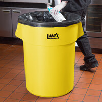 Lavex Janitorial 55 Gallon Yellow Round Commercial Trash Can