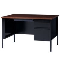 Hirsh Industries 20092 Black / Walnut Single Pedestal Desk - 48 inch x 30 inch x 29 1/2 inch