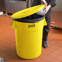 Lavex Janitorial 44 Gallon Yellow Round Commercial Trash Can Lid
