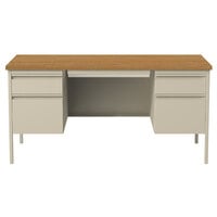 Hirsh Industries 20100 Putty / Oak Double Pedestal Desk - 60 inch x 30 inch x 29 1/2 inch