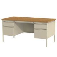 Hirsh Industries 20100 Putty / Oak Double Pedestal Desk - 60 inch x 30 inch x 29 1/2 inch