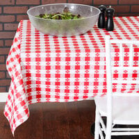 Intedge 25 Yard Roll 52 inch Wide Red Gingham Vinyl Table Cover with Flannel Back