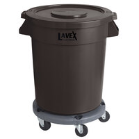 Lavex Janitorial 20 Gallon Brown Round Commercial Trash Can with Lid and Dolly