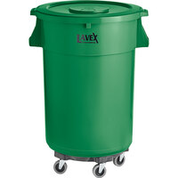 Lavex Janitorial 44 Gallon Green Round Commercial Trash Can with Lid and Dolly