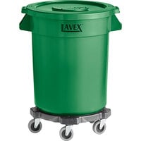 Lavex 20 Gallon Green Round Commercial Trash Can with Lid and Dolly