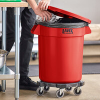 Lavex Janitorial 20 Gallon Red Round Commercial Trash Can with Lid and Dolly