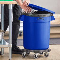 Lavex Janitorial 20 Gallon Blue Round Commercial Trash Can with Lid and Dolly