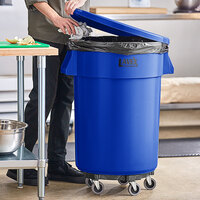 Lavex Janitorial 44 Gallon Blue Round Commercial Trash Can with Lid and Dolly