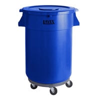 Lavex 44 Gallon Blue Round Commercial Trash Can with Lid and Dolly
