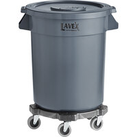 Lavex Janitorial 20 Gallon Gray Round Commercial Trash Can with Lid and Dolly