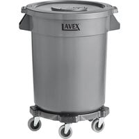 Lavex 20 Gallon Gray Round Commercial Trash Can with Lid and Dolly