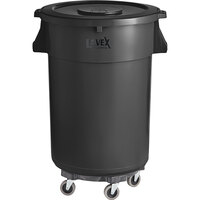 Lavex Janitorial 32 Gallon Black Round Commercial Trash Can with Lid and Dolly