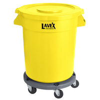 Lavex Janitorial 20 Gallon Yellow Round Commercial Trash Can with Lid and Dolly