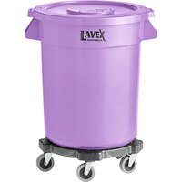 Lavex Janitorial 20 Gallon Purple Round Commercial Trash Can with Lid and Dolly