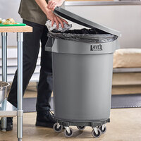 Lavex Janitorial 32 Gallon Gray Round Commercial Trash Can with Lid and Dolly