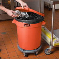 Lavex Janitorial 20 Gallon Orange Round High Visibility Commercial Trash Can with Lid and Dolly