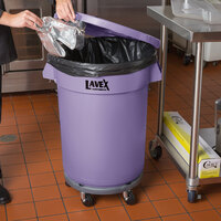 Lavex Janitorial 32 Gallon Purple Round Commercial Trash Can with Lid and Dolly