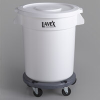 Lavex Janitorial 20 Gallon White Round Commercial Trash Can with Lid and Dolly