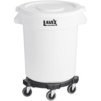 Lavex Janitorial 20 Gallon White Round Commercial Trash Can with Lid and Dolly