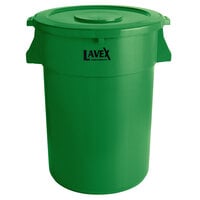 Lavex Janitorial 44 Gallon Green Round Commercial Trash Can and Lid