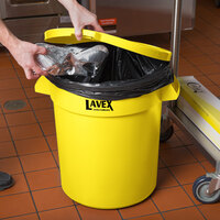 Lavex Janitorial 20 Gallon Yellow Round Commercial Trash Can and Lid