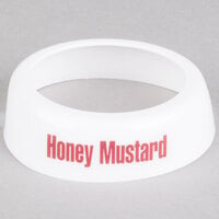 Tablecraft CM10 Imprinted White Plastic "Honey Mustard" Salad Dressing Dispenser Collar with Maroon Lettering