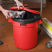 Lavex Janitorial 20 Gallon Red Round Commercial Trash Can and Lid
