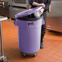 Lavex Janitorial 44 Gallon Purple Round Commercial Trash Can with Lid and Dolly