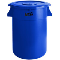 Lavex Janitorial 44 Gallon Blue Round Commercial Trash Can and Lid