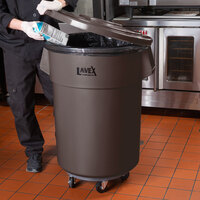 Lavex Janitorial 55 Gallon Brown Round Commercial Trash Can with Lid and Dolly