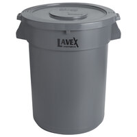 Lavex Janitorial 32 Gallon Gray Round Commercial Trash Can and Lid