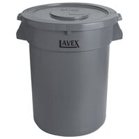 Lavex 32 Gallon Gray Round Commercial Trash Can and Lid