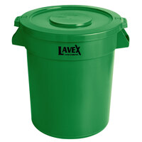 Lavex Janitorial 20 Gallon Green Round Commercial Trash Can and Lid