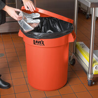 Lavex Janitorial 32 Gallon Orange Round High Visibility Commercial Trash Can and Lid