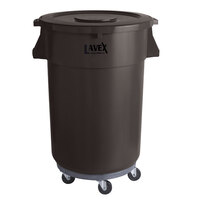 Lavex Janitorial 44 Gallon Brown Round Commercial Trash Can with Lid and Dolly