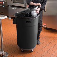 Lavex Janitorial 44 Gallon Black Round Commercial Trash Can with Lid and Dolly